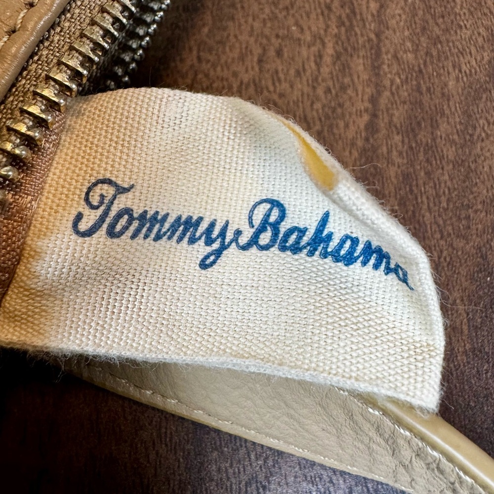 Tommy Bahama Tan Whipstitch Leather Shoulder Tote Bag - Picture 13 of 14